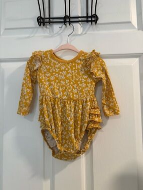 Little Sleepies Gold Poppies Floral Ruffle Long-Sleeve Bubble Bodysuit